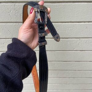 R Stump for JR LtD black lizard belt with sterling silver and 18k gold buckle